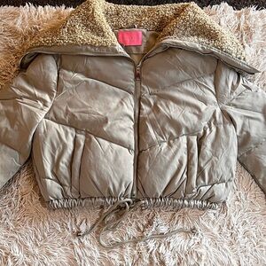 Azalea Wang Puffer Jacket with Faux Sherpa Collar, Large